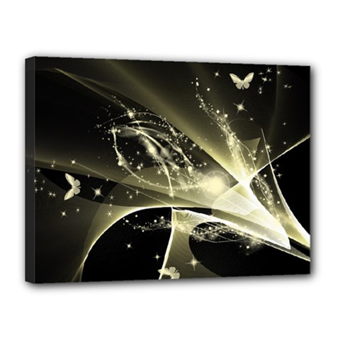 Awesome Glowing Lines With Beautiful Butterflies On Black Background Canvas 16  X 12 