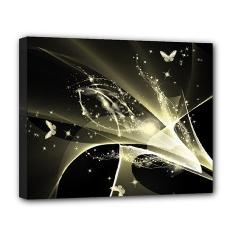 Awesome Glowing Lines With Beautiful Butterflies On Black Background Deluxe Canvas 20  X 16   by FantasyWorld7