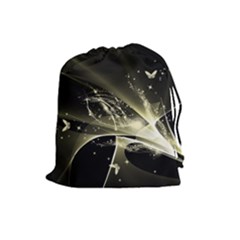 Awesome Glowing Lines With Beautiful Butterflies On Black Background Drawstring Pouches (large) 