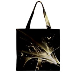 Awesome Glowing Lines With Beautiful Butterflies On Black Background Zipper Grocery Tote Bags