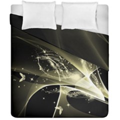 Awesome Glowing Lines With Beautiful Butterflies On Black Background Duvet Cover (double Size)