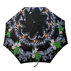 Surfboarder With Damask In Blue On Black Bakcground Folding Umbrellas