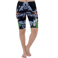 Surfboarder With Damask In Blue On Black Bakcground Cropped Leggings