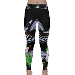 Surfboarder With Damask In Blue On Black Bakcground Yoga Leggings