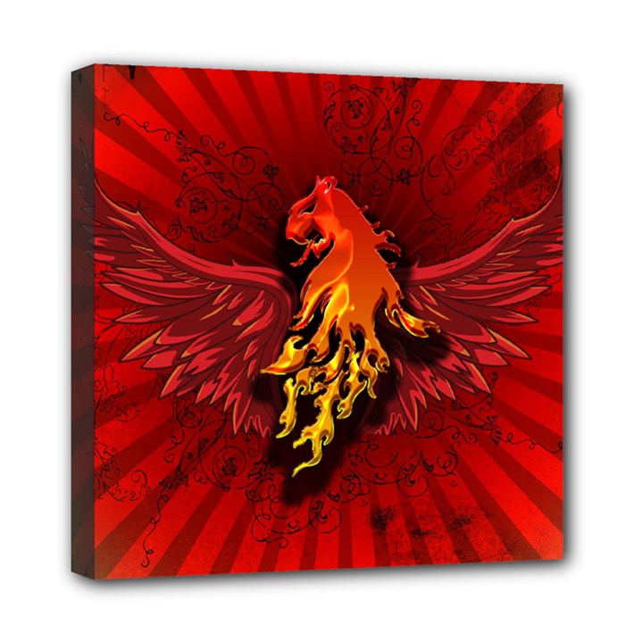 Lion With Flame And Wings In Yellow And Red Mini Canvas 8  x 8 