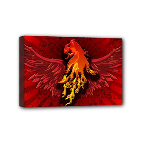 Lion With Flame And Wings In Yellow And Red Mini Canvas 6  X 4 