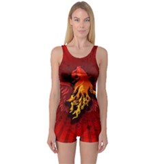 Lion With Flame And Wings In Yellow And Red Women s Boyleg One Piece Swimsuits