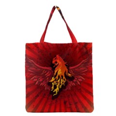 Lion With Flame And Wings In Yellow And Red Grocery Tote Bags