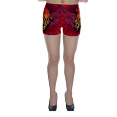 Lion With Flame And Wings In Yellow And Red Skinny Shorts