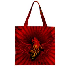 Lion With Flame And Wings In Yellow And Red Zipper Grocery Tote Bags by FantasyWorld7