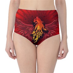 Lion With Flame And Wings In Yellow And Red High-waist Bikini Bottoms