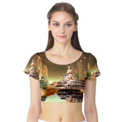 Wonderful Undergraund World Short Sleeve Crop Top