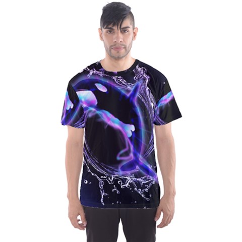 Orca With Glowing Line Jumping Out Of A Circle Mad Of Water Men s Sport Mesh Tees by FantasyWorld7