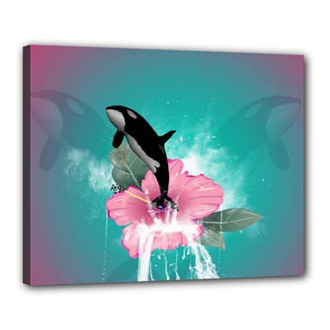 Orca Jumping Out Of A Flower With Waterfalls Canvas 20  X 16 