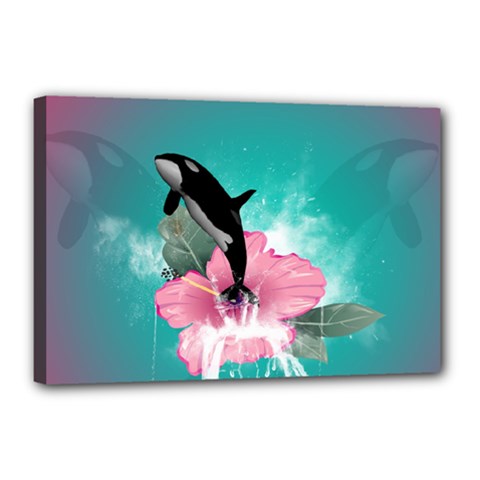 Orca Jumping Out Of A Flower With Waterfalls Canvas 18  X 12 