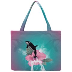 Orca Jumping Out Of A Flower With Waterfalls Tiny Tote Bags by FantasyWorld7