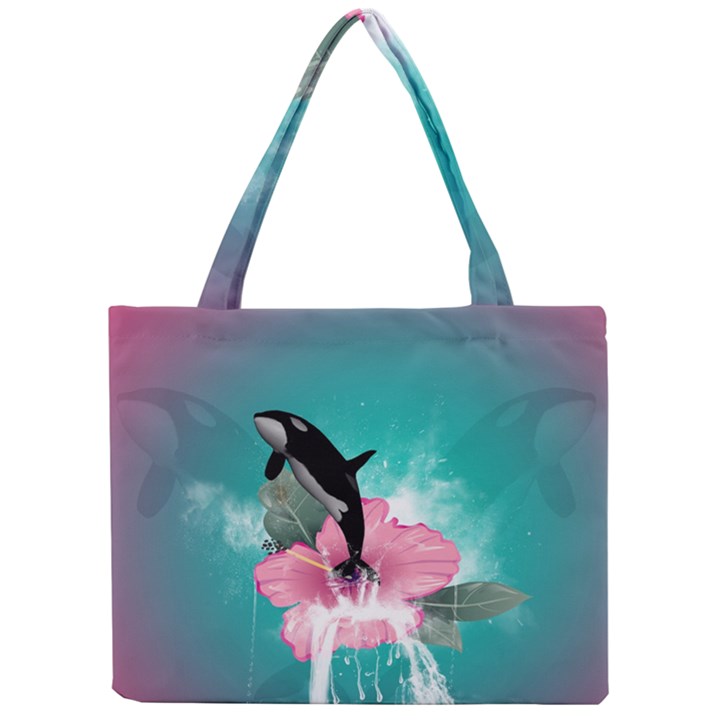 Orca Jumping Out Of A Flower With Waterfalls Tiny Tote Bags