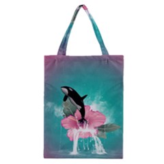 Orca Jumping Out Of A Flower With Waterfalls Classic Tote Bags by FantasyWorld7