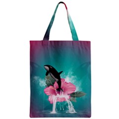 Orca Jumping Out Of A Flower With Waterfalls Zipper Classic Tote Bags