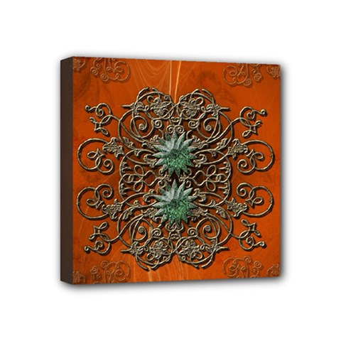 Wonderful Floral Elements On Soft Red Background Mini Canvas 4  X 4 