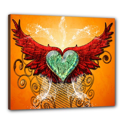 Beautiful Heart Made Of Diamond With Wings And Floral Elements Canvas 24  X 20 