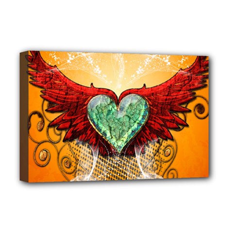 Beautiful Heart Made Of Diamond With Wings And Floral Elements Deluxe Canvas 18  X 12  