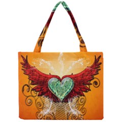 Beautiful Heart Made Of Diamond With Wings And Floral Elements Tiny Tote Bags