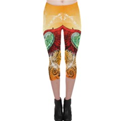 Beautiful Heart Made Of Diamond With Wings And Floral Elements Capri Leggings