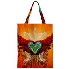 Beautiful Heart Made Of Diamond With Wings And Floral Elements Zipper Classic Tote Bags