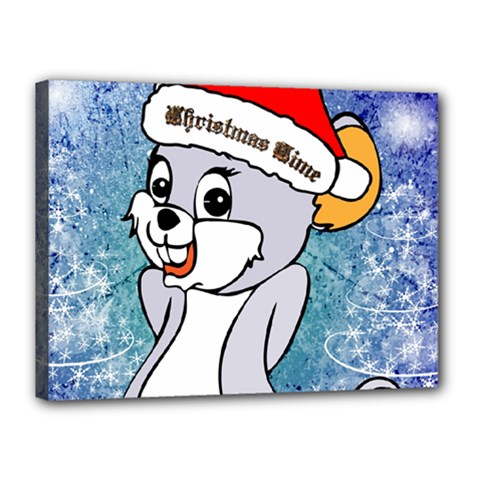 Funny Cute Christmas Mouse With Christmas Tree And Snowflakses Canvas 16  X 12 