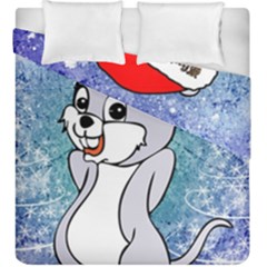 Funny Cute Christmas Mouse With Christmas Tree And Snowflakses Duvet Cover (king Size) by FantasyWorld7