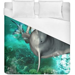 Beautiful Mermaid With  Dolphin With Bubbles And Water Splash Duvet Cover Single Side (kingsize) by FantasyWorld7