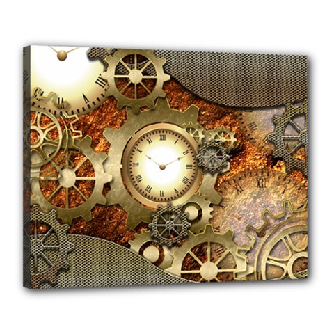 Steampunk, Wonderful Steampunk Design With Clocks And Gears In Golden Desing Canvas 20  X 16 