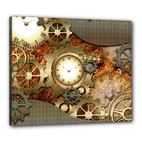 Steampunk, Wonderful Steampunk Design With Clocks And Gears In Golden Desing Canvas 24  X 20 