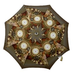 Steampunk, Wonderful Steampunk Design With Clocks And Gears In Golden Desing Hook Handle Umbrellas (small)