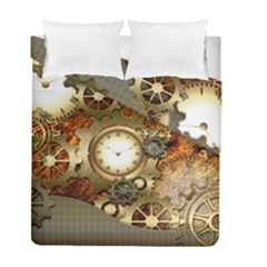 Steampunk, Wonderful Steampunk Design With Clocks And Gears In Golden Desing Duvet Cover (twin Size)