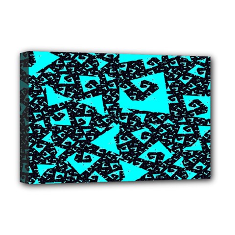 Teal On Black Funky Fractal Deluxe Canvas 18  X 12  