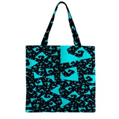 Teal On Black Funky Fractal Zipper Grocery Tote Bags