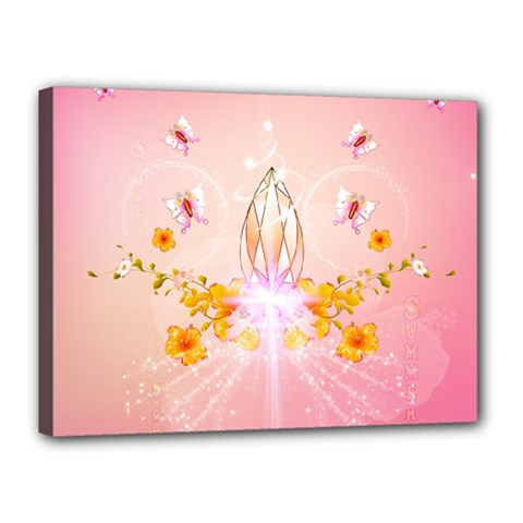 Wonderful Flowers With Butterflies And Diamond In Soft Pink Colors Canvas 16  X 12 