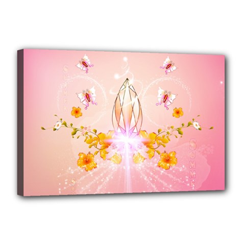 Wonderful Flowers With Butterflies And Diamond In Soft Pink Colors Canvas 18  X 12 