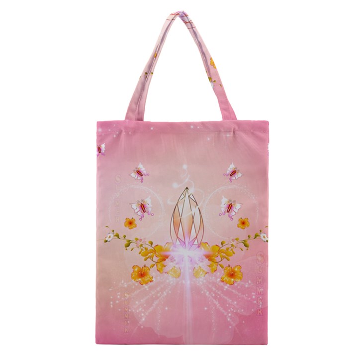 Wonderful Flowers With Butterflies And Diamond In Soft Pink Colors Classic Tote Bags