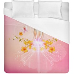 Wonderful Flowers With Butterflies And Diamond In Soft Pink Colors Duvet Cover Single Side (kingsize)