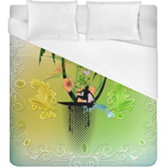 Surfing, Surfboarder With Palm And Flowers And Decorative Floral Elements Duvet Cover Single Side (kingsize) by FantasyWorld7