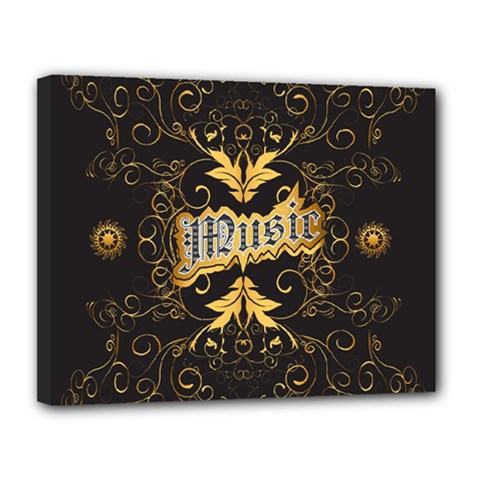 Music The Word With Wonderful Decorative Floral Elements In Gold Canvas 14  X 11 