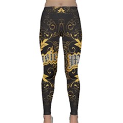 Music The Word With Wonderful Decorative Floral Elements In Gold Yoga Leggings by FantasyWorld7