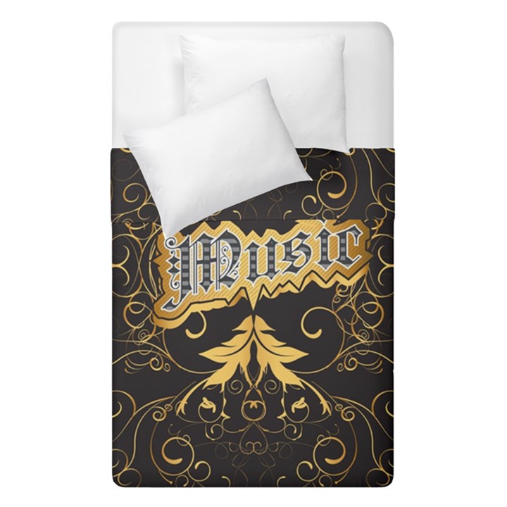 Music The Word With Wonderful Decorative Floral Elements In Gold Duvet Cover (Single Size)