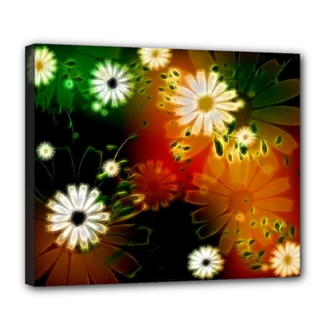 Awesome Flowers In Glowing Lights Deluxe Canvas 24  X 20  