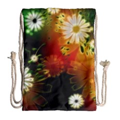 Awesome Flowers In Glowing Lights Drawstring Bag (large)