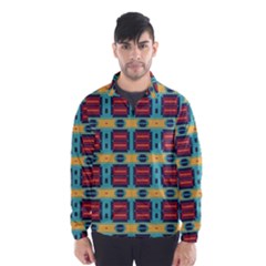 Blue Red And Yellow Shapes Pattern Wind Breaker (men) by LalyLauraFLM