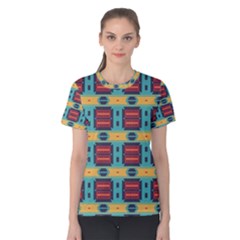 Blue Red And Yellow Shapes Pattern Women s Cotton Tee